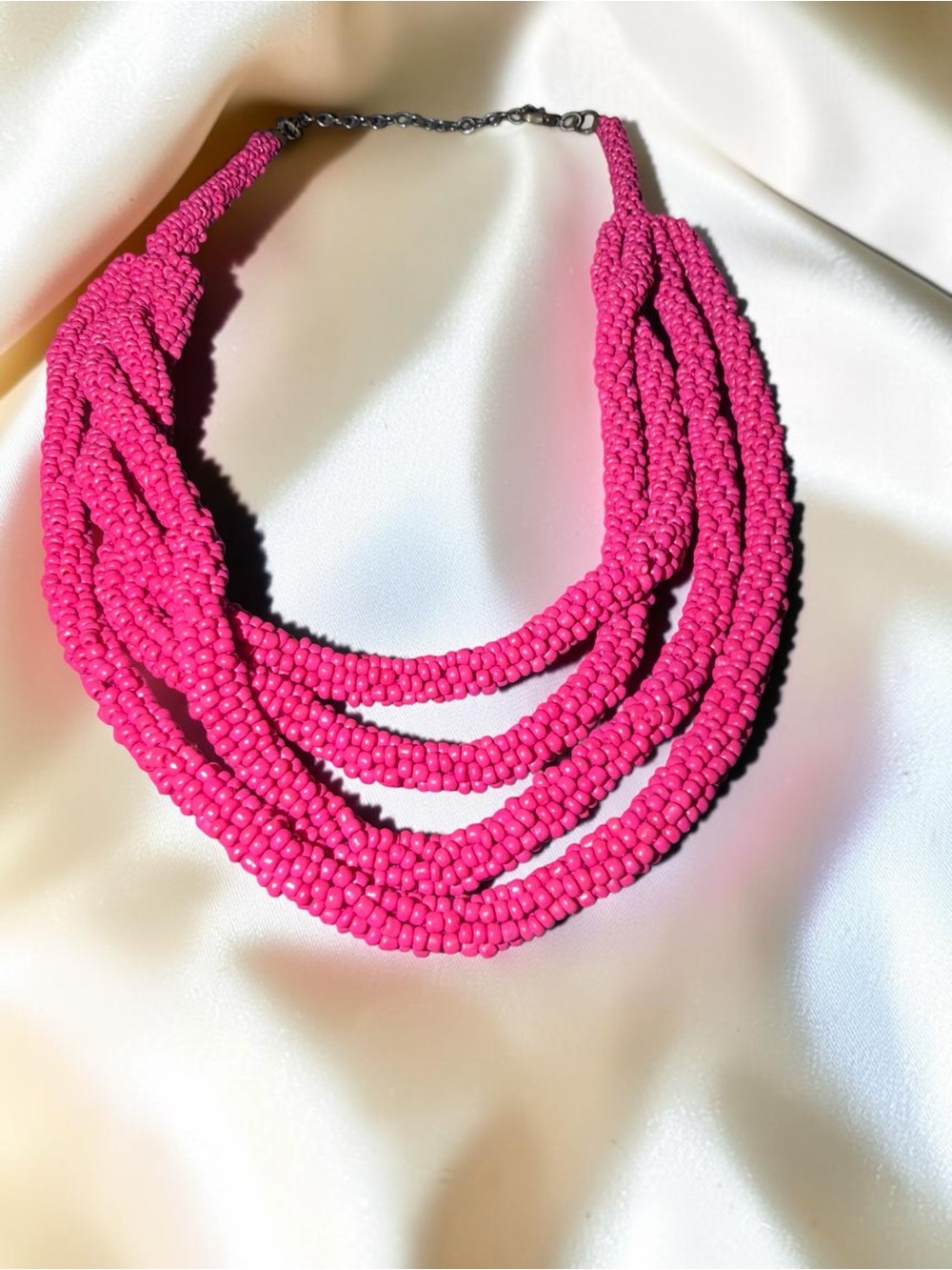 Hot Pink Multi Strand Seed Bead Statement Necklace - Picture 3 of 6